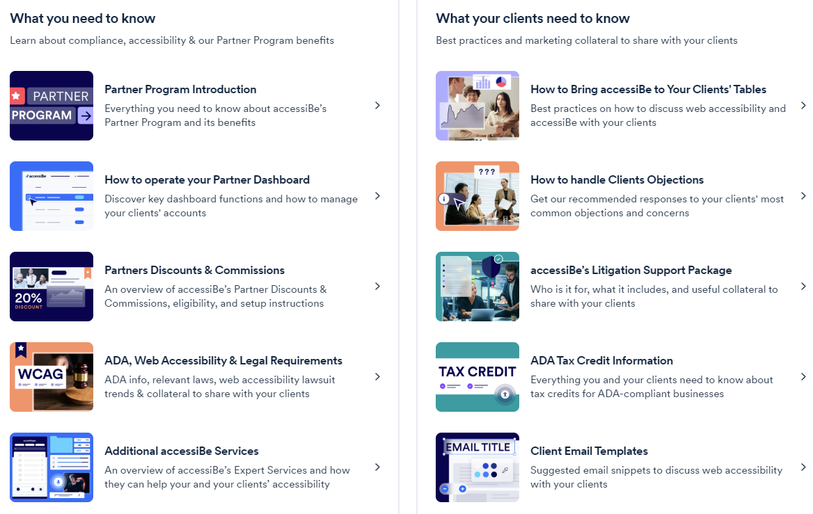 Screenshot of partner articles